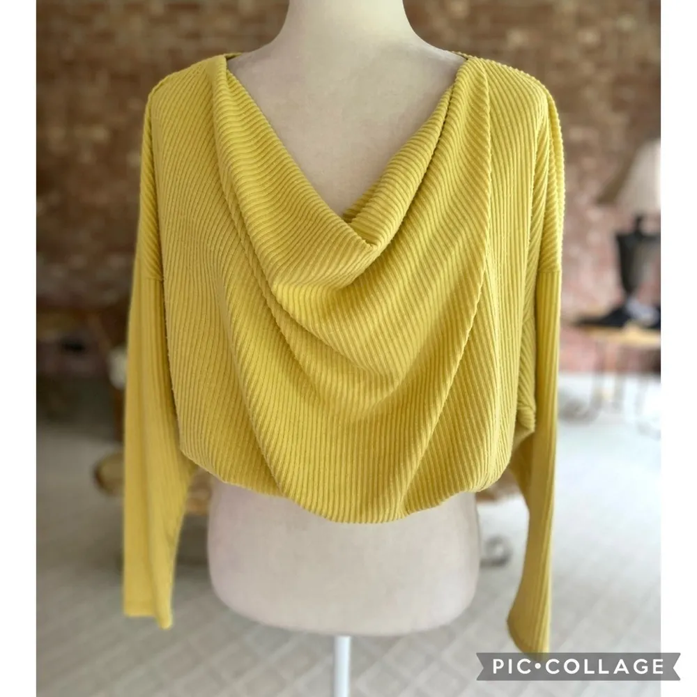 Urban Outfitters Yellow Draped Neck Crop Ribbed Knit Sweater S - Image 4