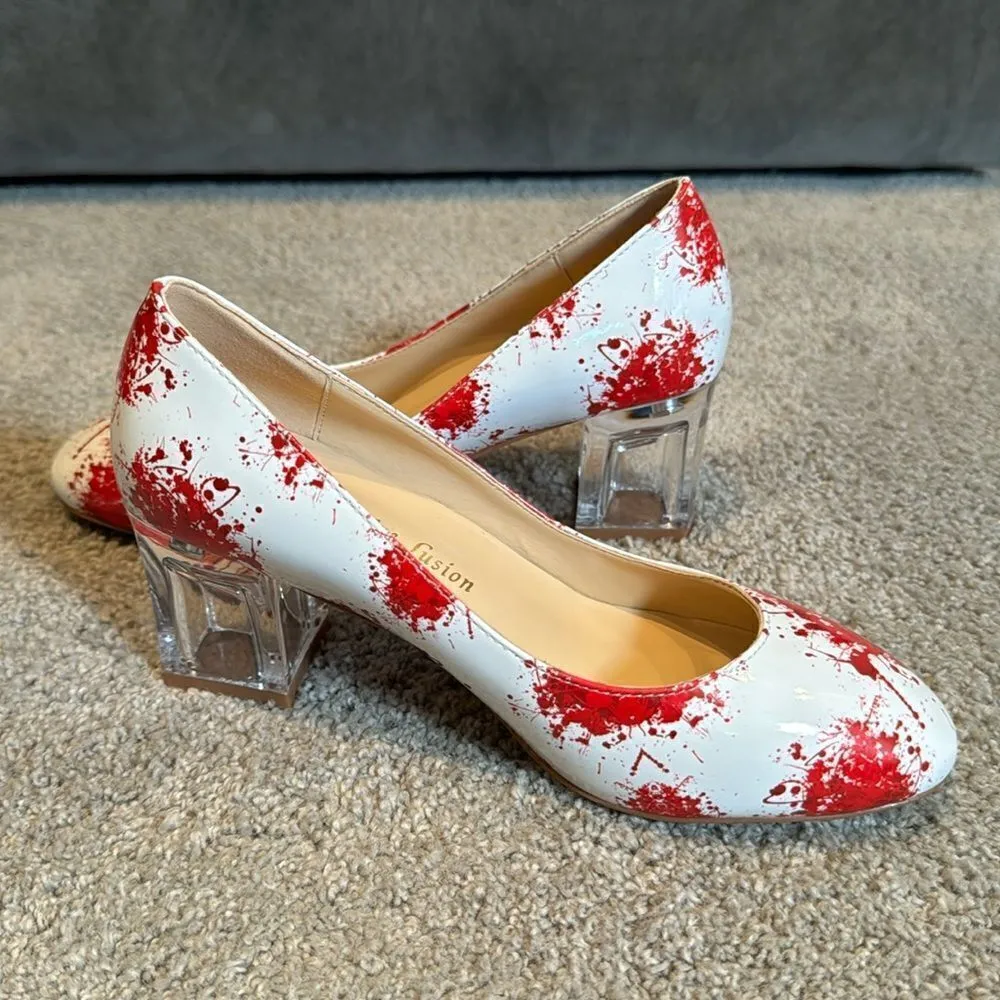 Reindee Lusion White Red Splatter Transparent Block Mid Heel RoundToe Size 5 NEW - Image 10