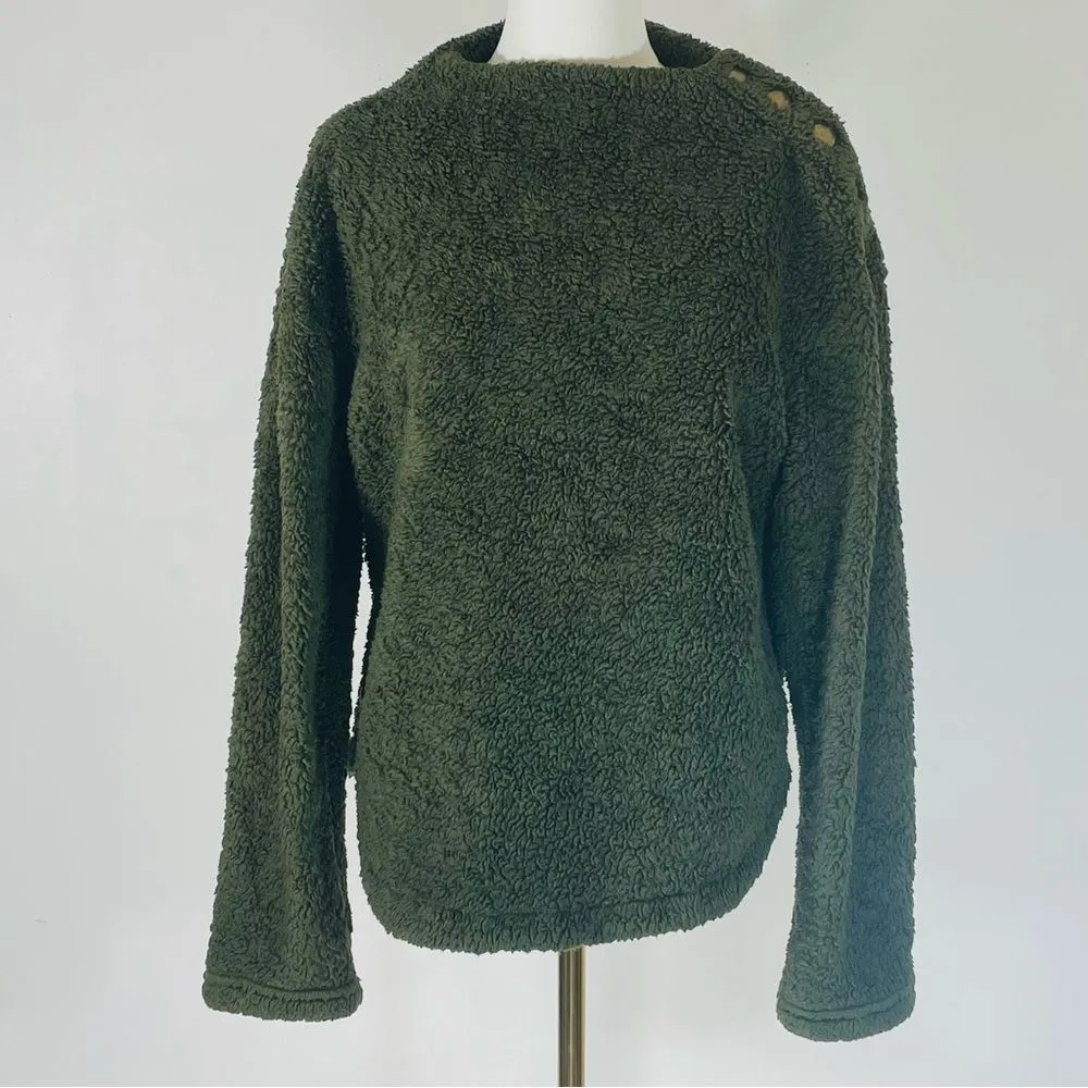 Alice Blue Green Sweater w Gold Snap Button Shoulder Detail Size S - Image 2