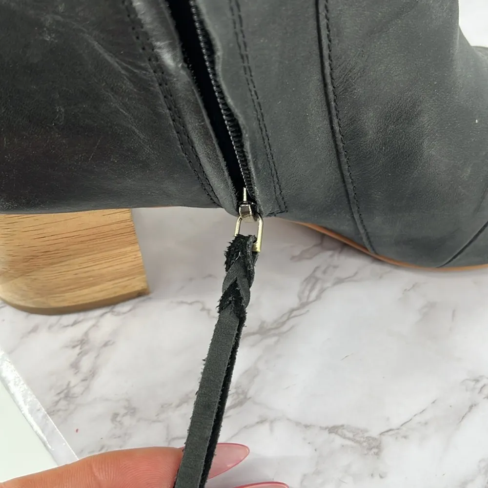 TOMS Evie Leather Block Heel Ankle Boot Black‎ Sz 9 Side Zipper Comfy Boho Comfy - Image 7