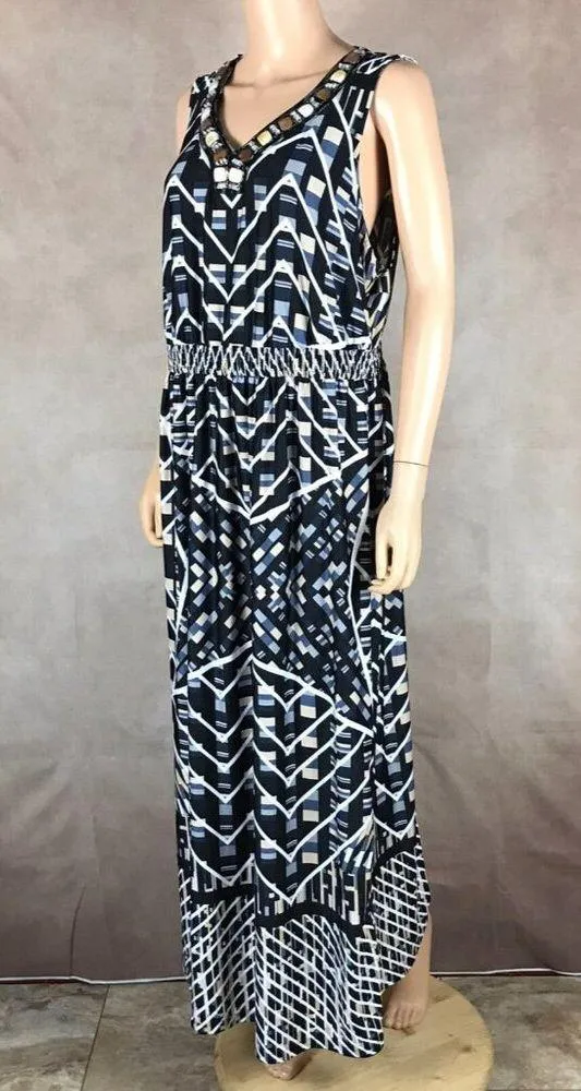 NY COLLECTION Beaded V-neck Printed Maxi Dress NWT Plus 2X - Image 8