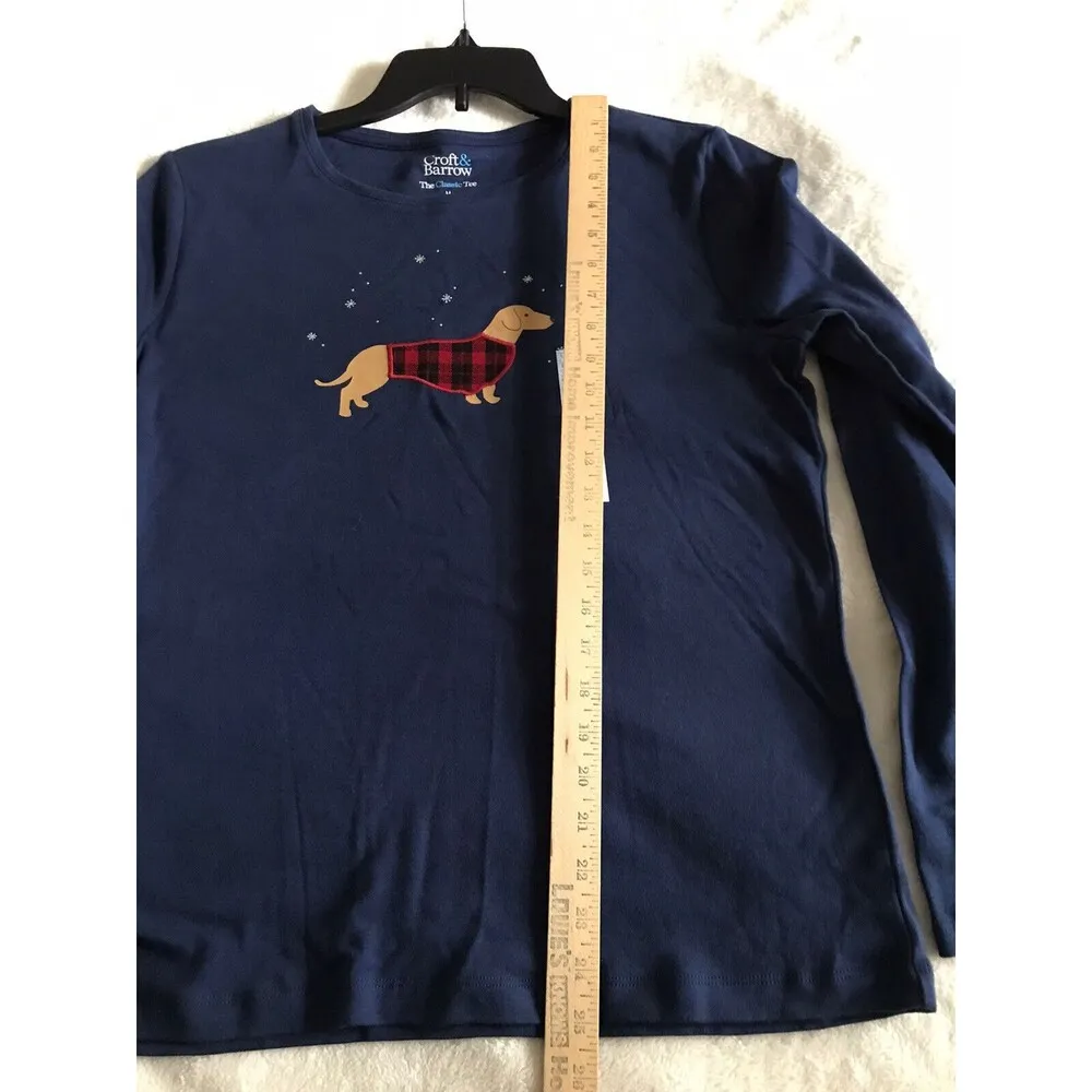 Christmas Dog Top Shirt Sz M New Cotton Navy Blue Long Sleeve - Image 6