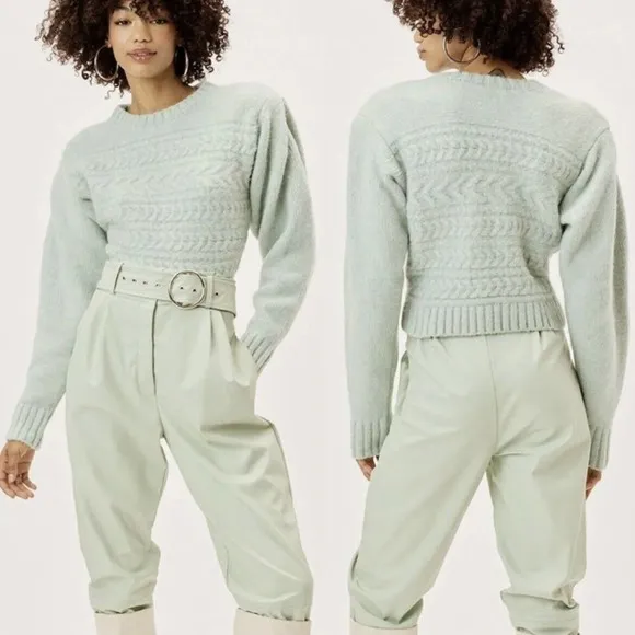 For Love & Lemons Dominique Green Cable Knit Sweater XXS New - Image 6