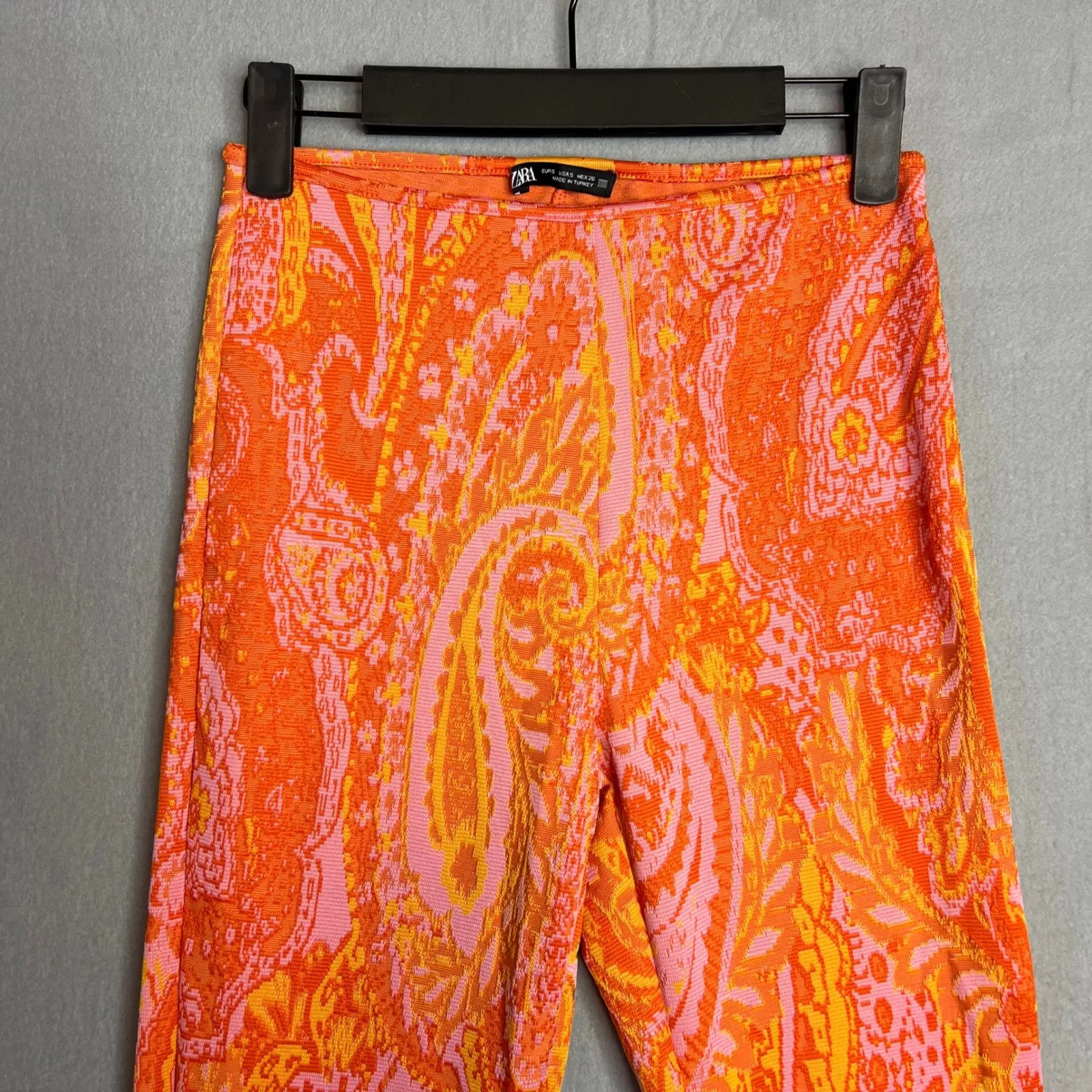 ZARA Jacquard Flare Leg Pants Size S Bell Bottom Pull On Boho Retro Festival - Image 3