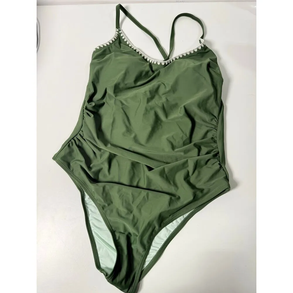 CUPSHE Women's One Piece Swimsuit Bathing Suit Scoop Neck Back Tie Shell Stitch - Image 4