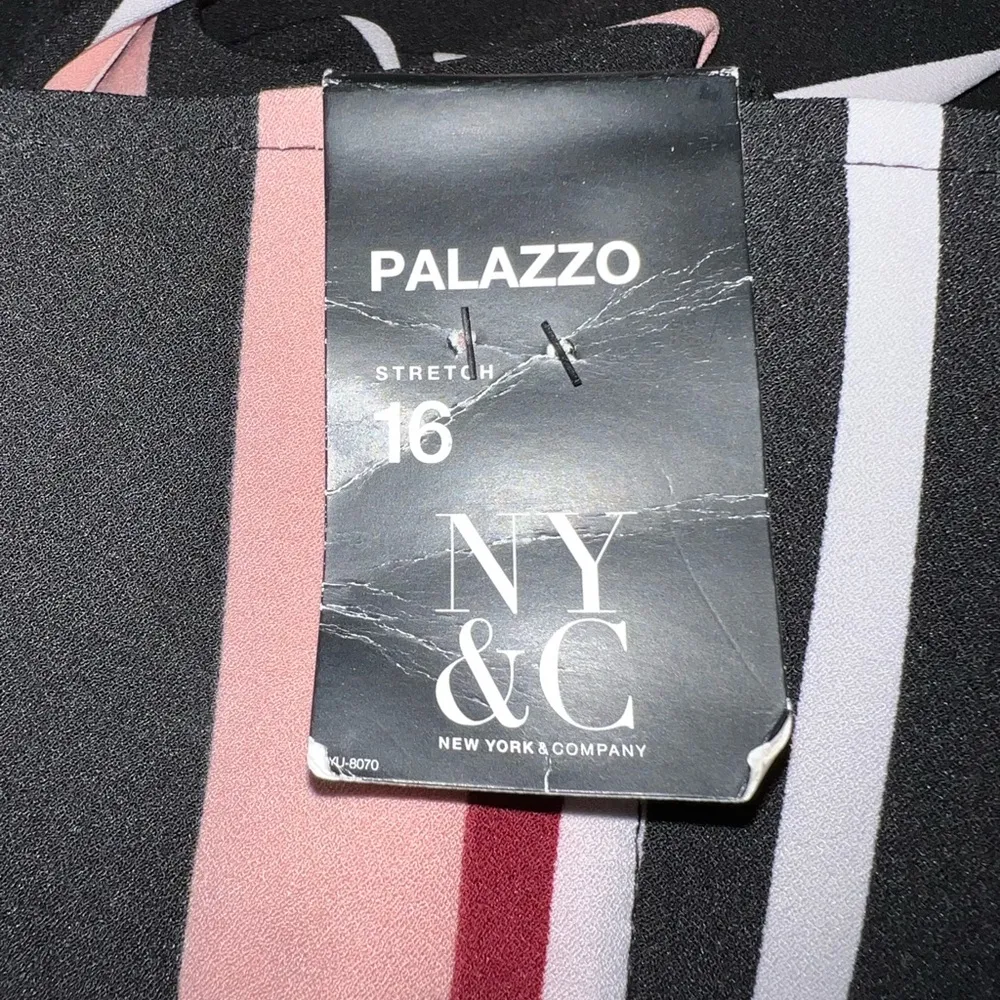 New York & Company Black pink and White Striped Women's palazzo Pants Size 16 - Image 6