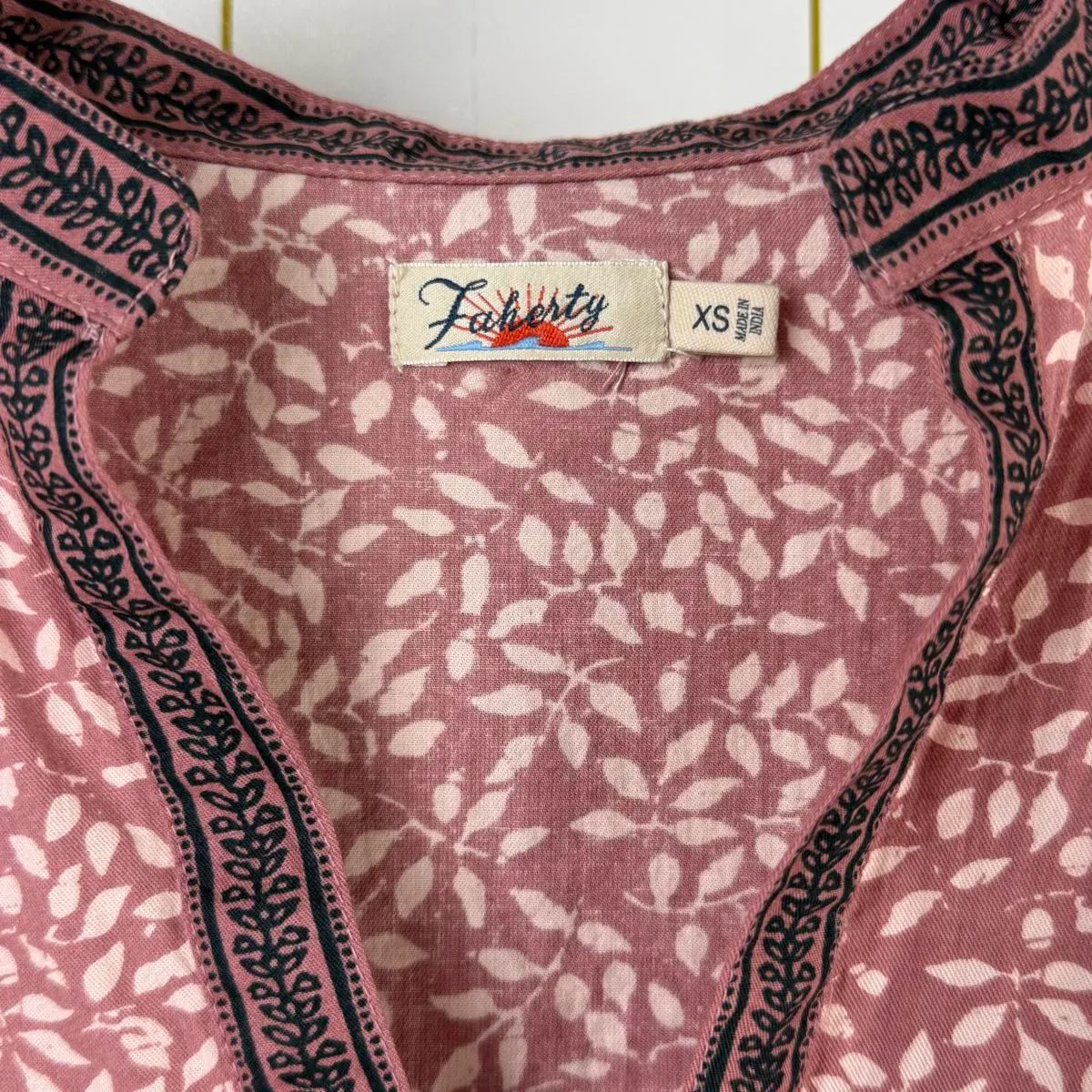 Faherty Mauve Pink Aurora Leaf Organic Cotton Peasant Boho - Size - XS - Image 7