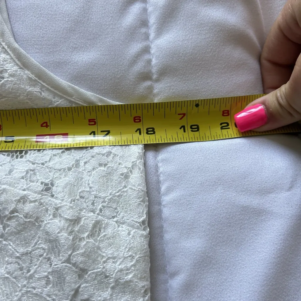 Karl Lagerfeld White Lace Sleeveless Tank Top Womens Small Zipper High Neck - Image 3