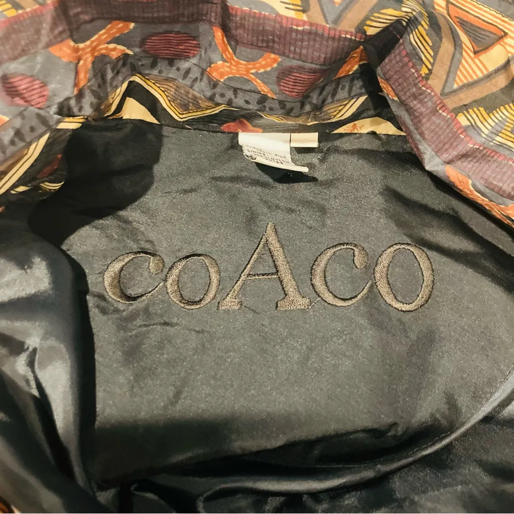 Vintage 90s black and brown pattern zip up bomber style jacket 100%silk. Small - Image 5