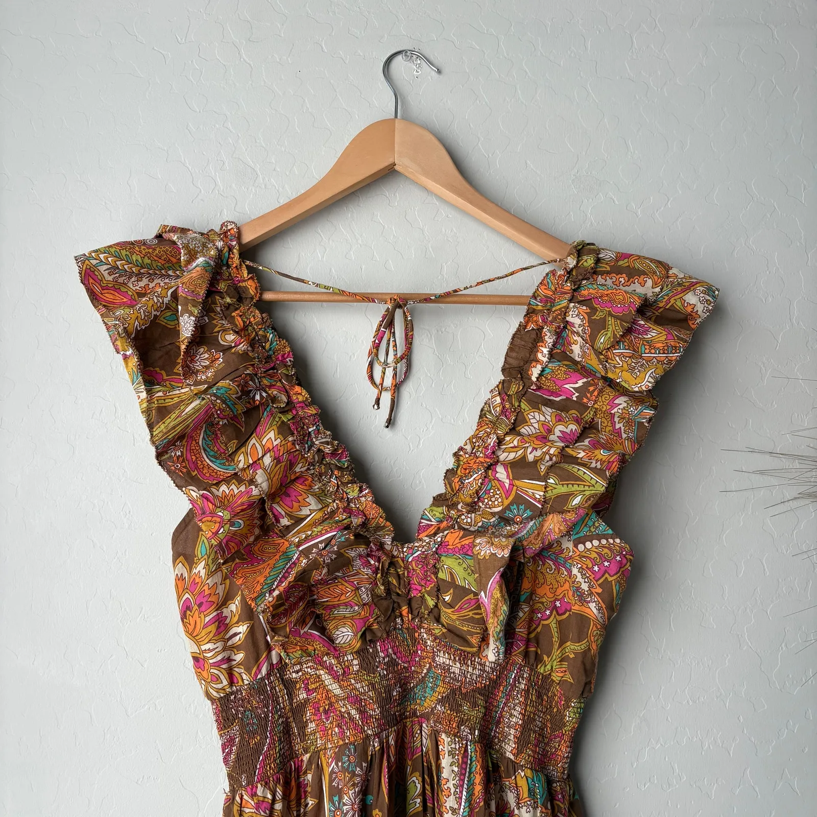 Love‎ The Label Dress Tiered Ruffle Cotton Topanga Maxi Dress Coral Print Size M Brown Size M - Image 7
