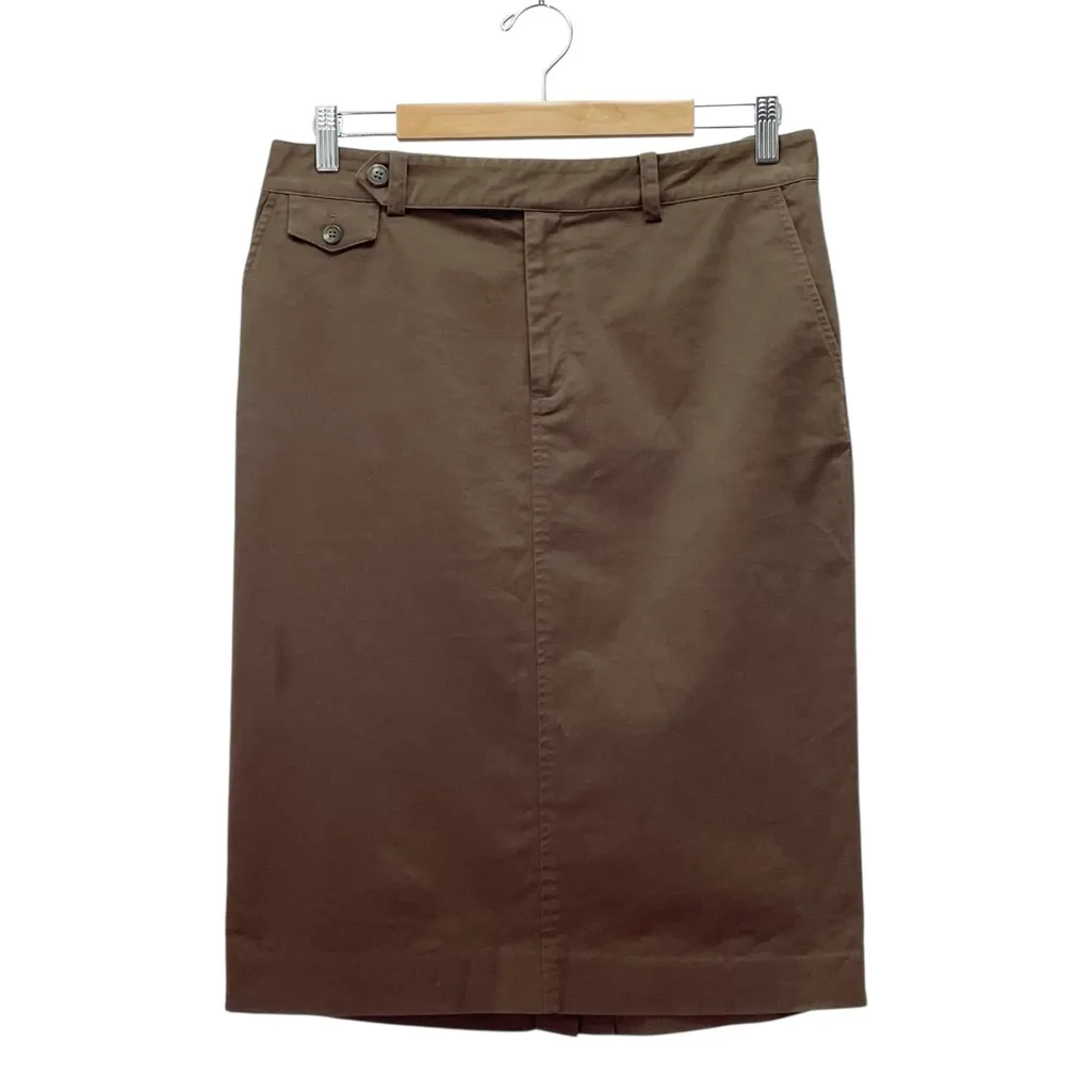 Lauren Ralph Lauren Premium Dark Brown Cotton Pencil Skirt Size 10 Khaki Chino - Image 7