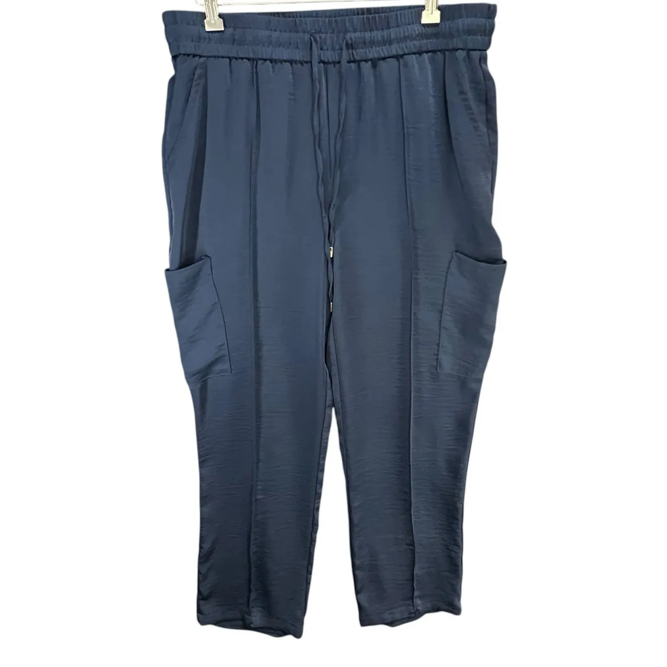 Skies Are Blue Pintuck Cargo Pants Womens L Blue Pull On Relaxed Utility Comfort - Image 2