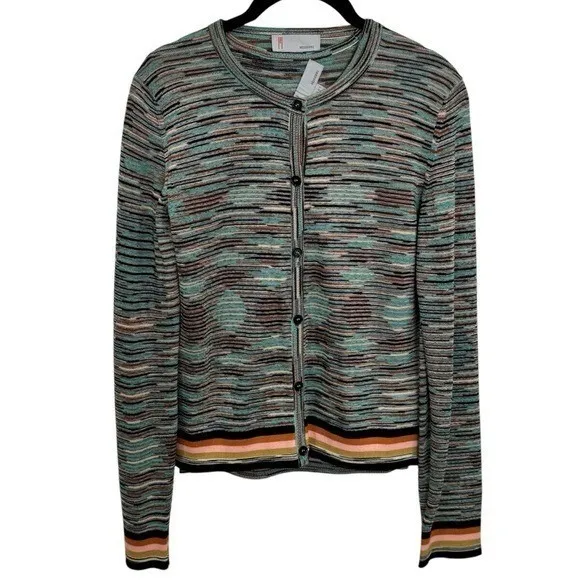 Vintage Y2K Missoni Crew Neck & Cardigan Striped Wool Blend Set Size EU44 US8 - Image 2