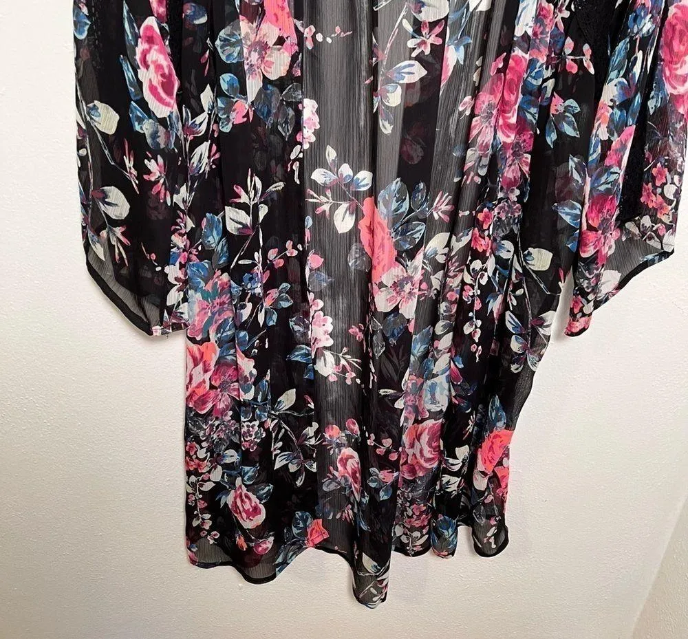 Express Kimono Black Pink Floral - Image 3