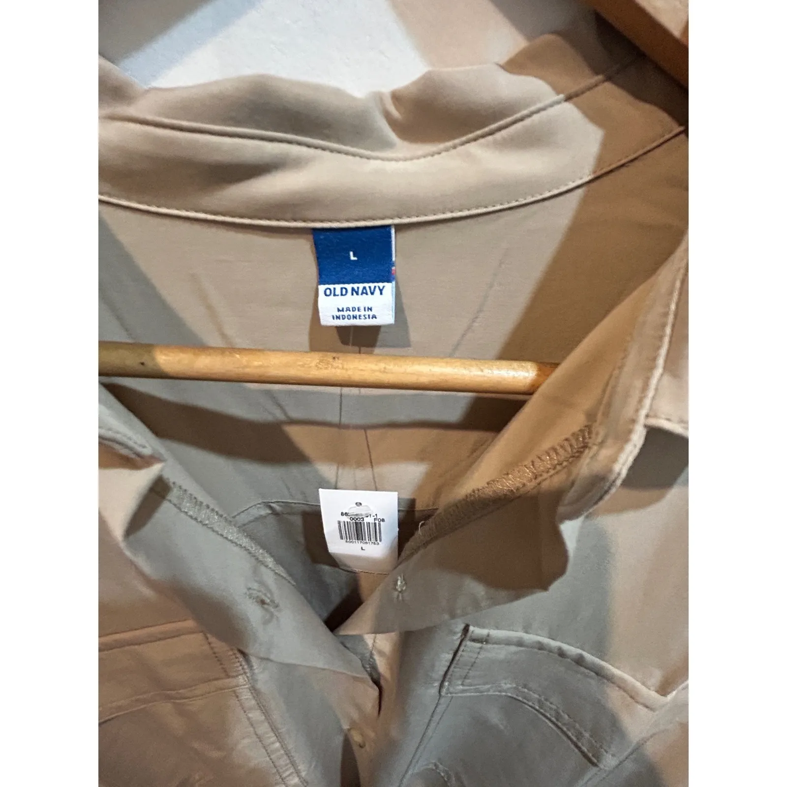 Old Navy Womens Sleeveless Shirt Dress Pockets‎ Drawstring Waist Tan Large - Image 4