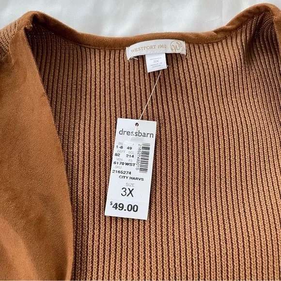 NWT Dressbarn‎ Westport 1962 Caramel Color Suede Sweater Cardigan Size 3X - Image 4