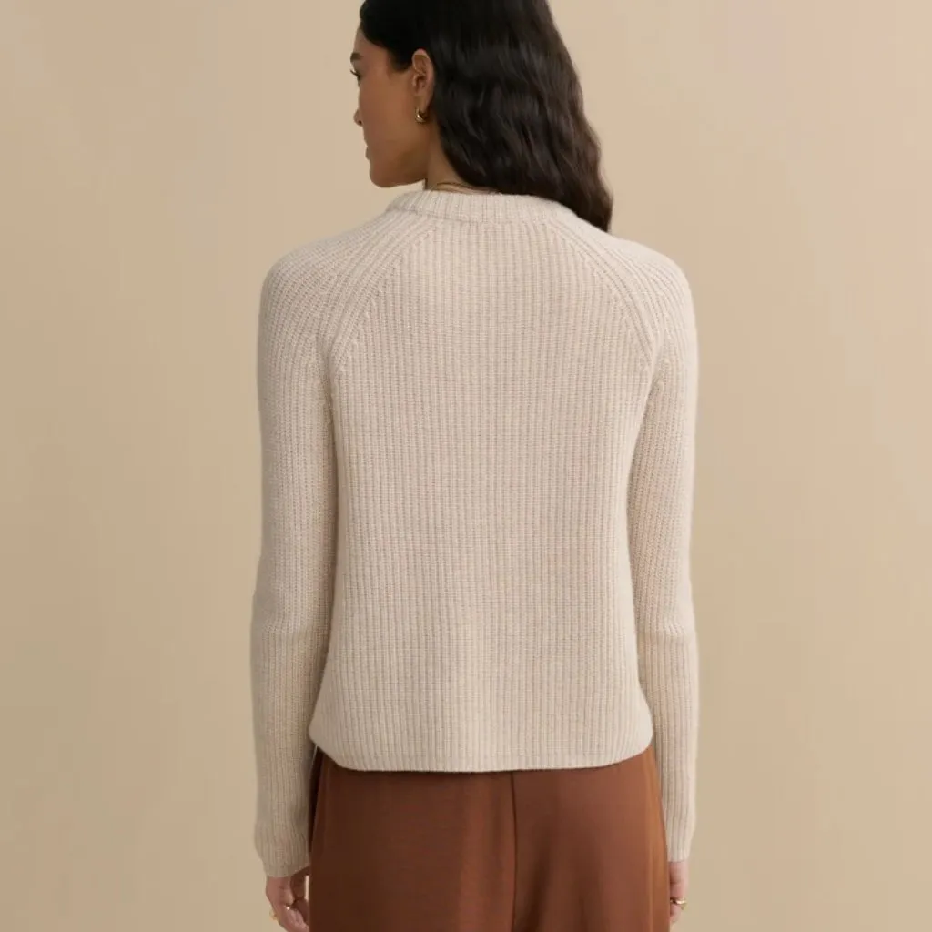 Jenni Kayne Cashmere Fisherman Sweater in Oatmeal, Size Small - Image 4
