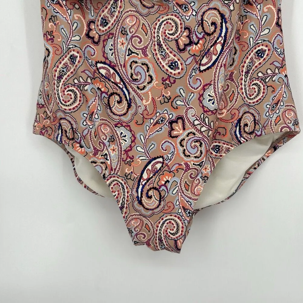 Lands End Pink Paisley One Piece Swimsuit Tummy Control Shirred UPF 50 S… Size 10 - Image 5