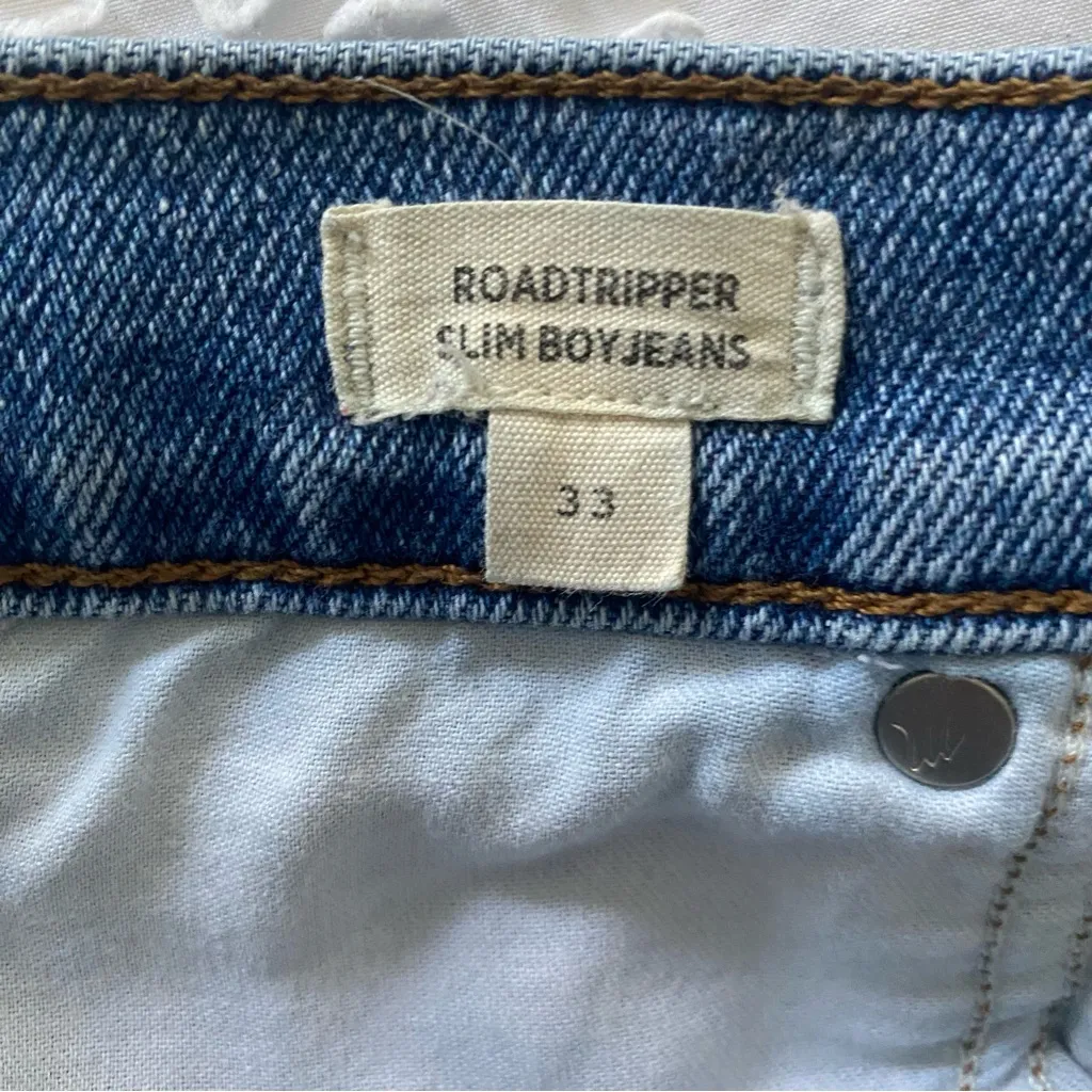 Madewell Roadtripper Slim Boy Jeans Size 33 Ripped High Waist Straight Leg - Image 5