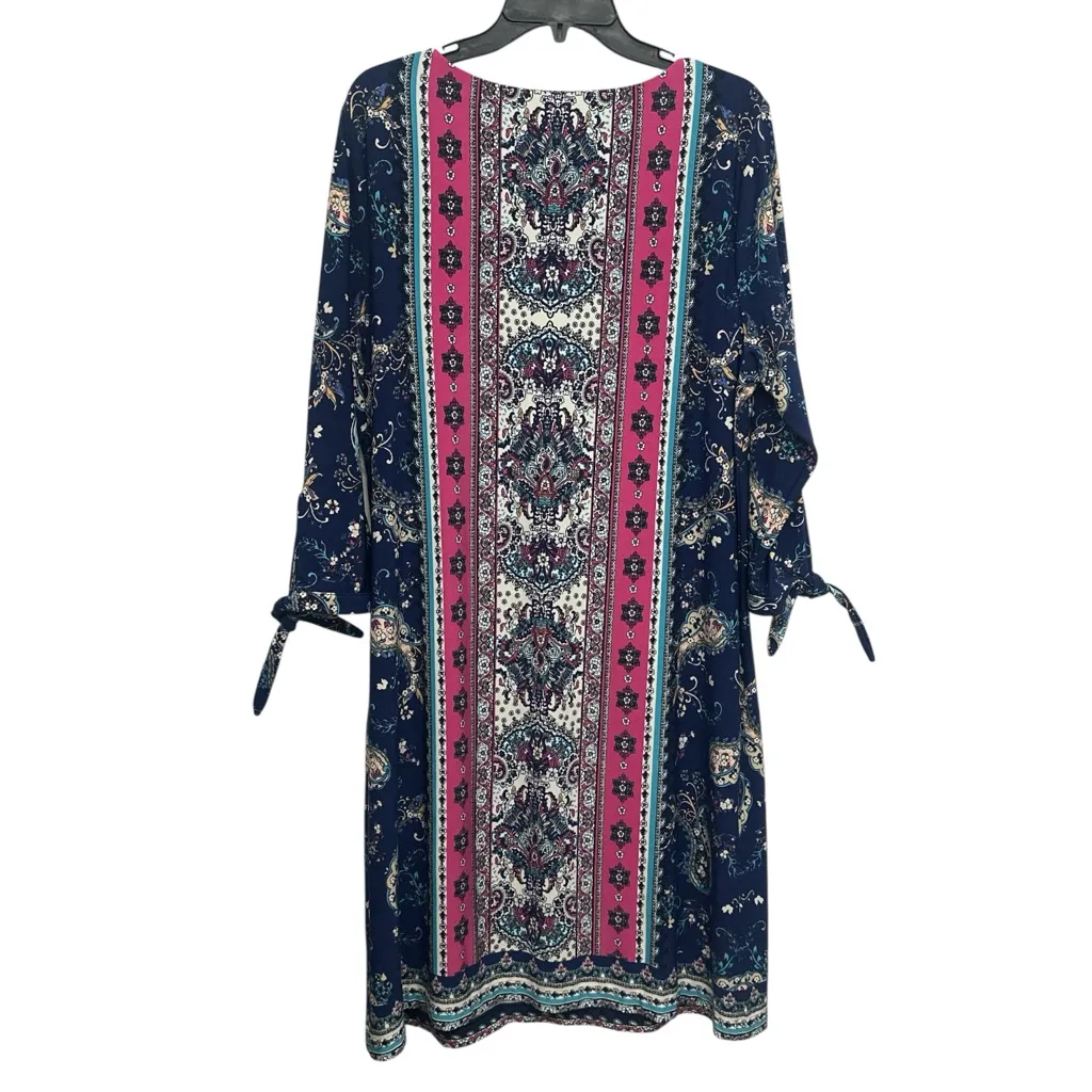 Chicos Medallion Print Tie Sleeve Dress Size 3 US XL 3/4 Tie Sleeves Stretch - Image 3