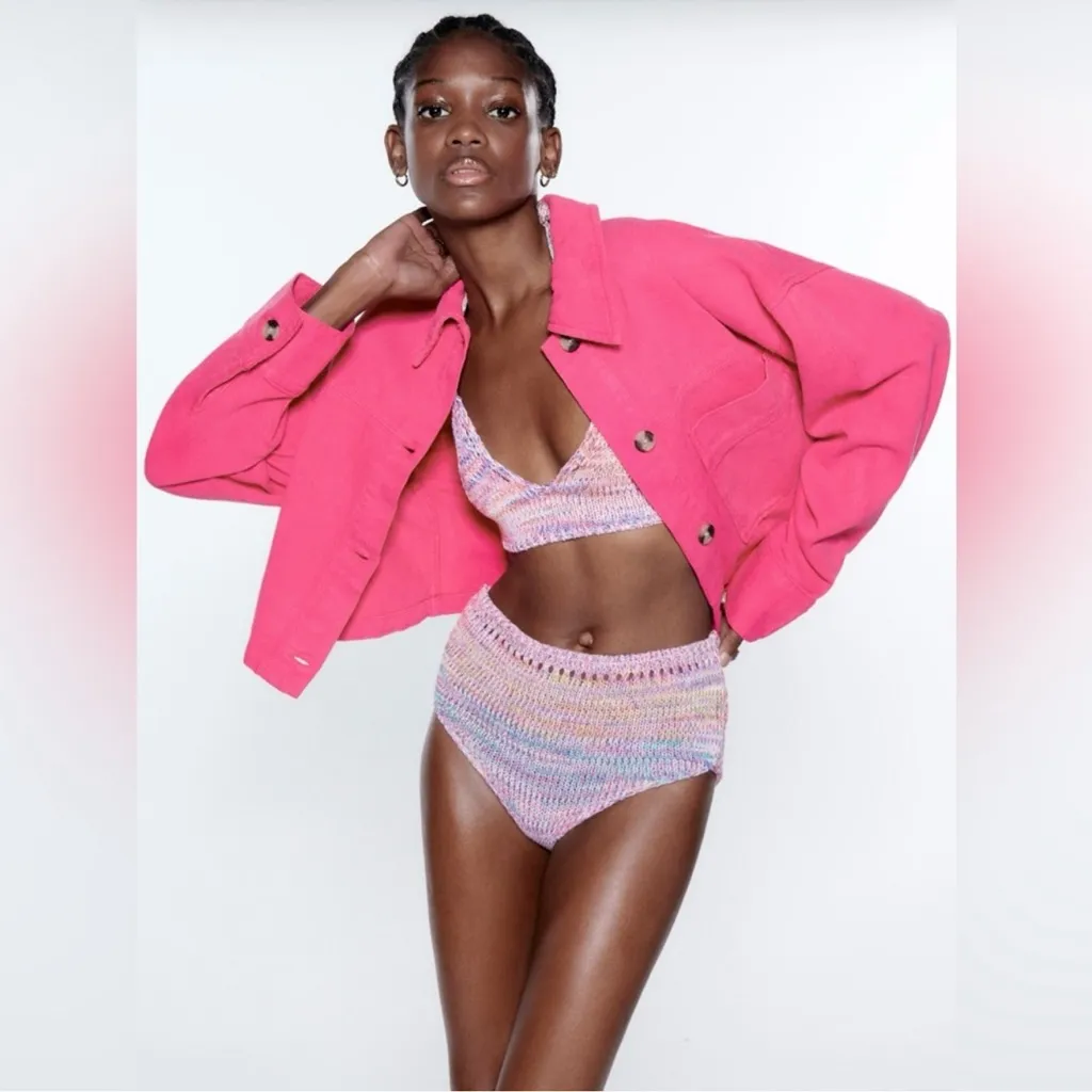 ZARA CROPPED‎ COTTON Pink Jacket /Over shirt
 Size M - Image 7