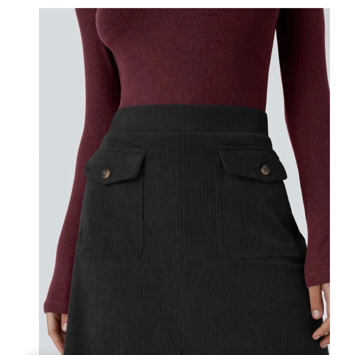 Brand New Halara High Waisted A-line Corduroy Casual Midi Skirt with Pocket XL - Image 4