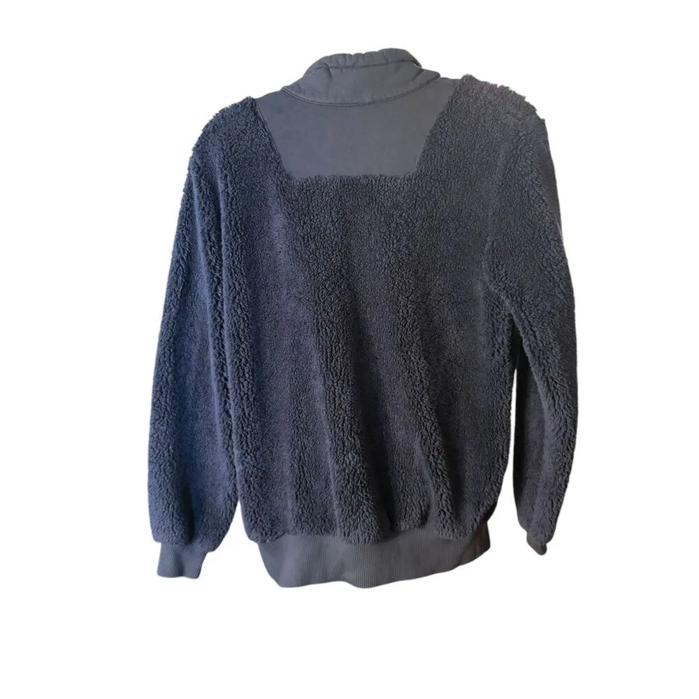 Sweaty Betty Faux Shearling Quarter Zip Pullover sz 8 Navy Blue - Image 4