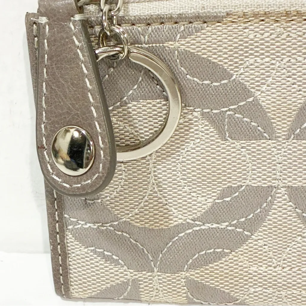 Coach Silver Grey Stitched Signature C Keychain Coin Card Holder - Image 2