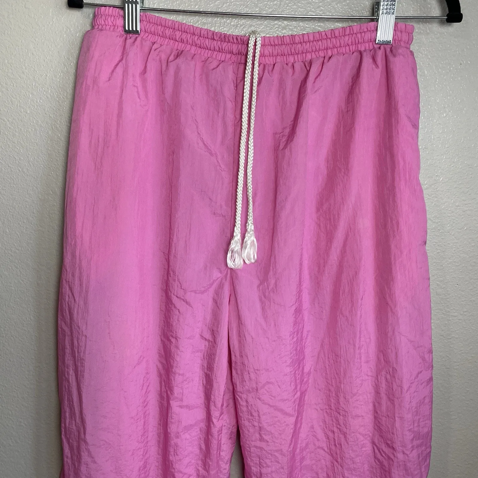 KIKOMO VTG Nylon Pants Women Medium Pink Drawstring Baggy High Rise 90s - Image 2