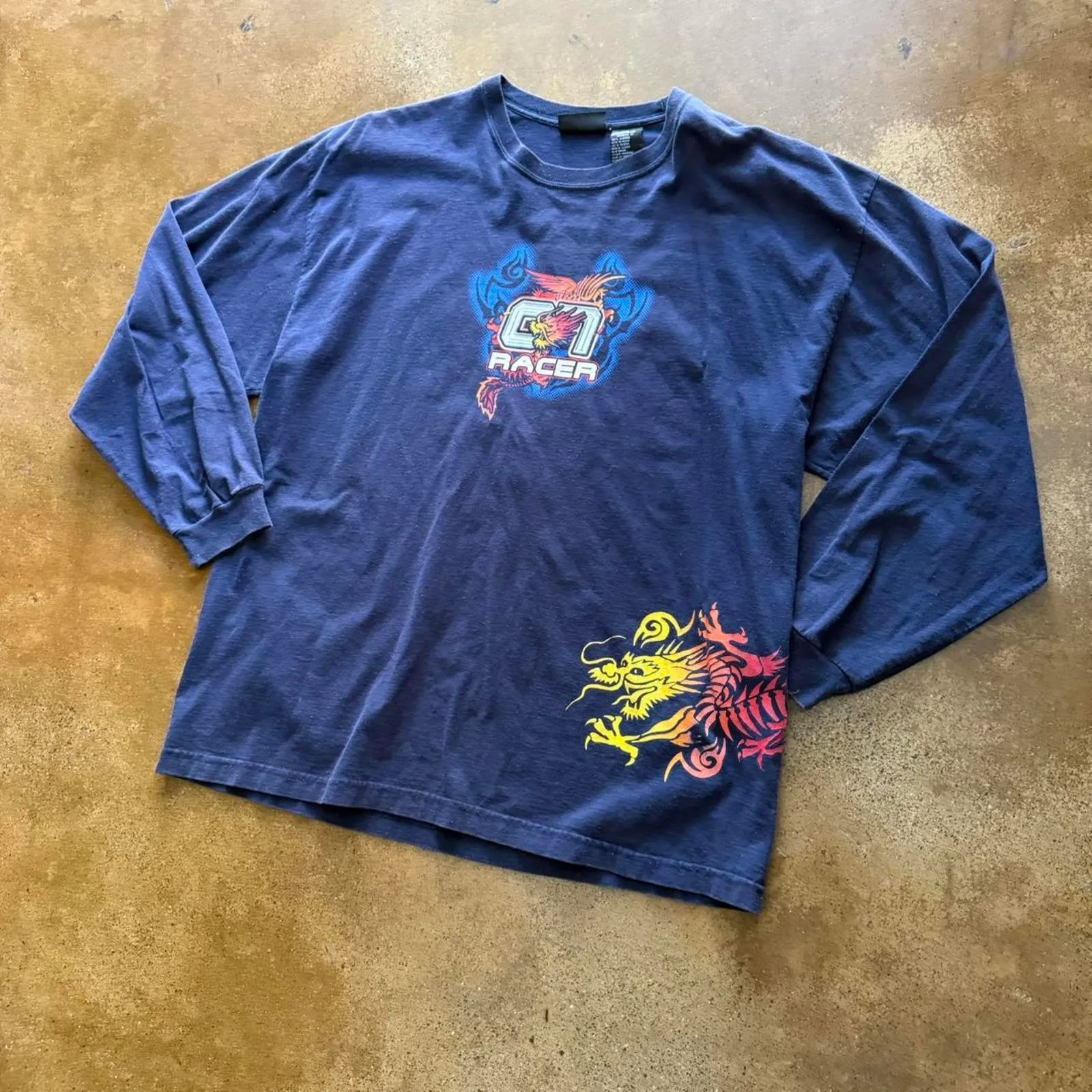 Y2K Navy 07 Racer Wrap Around Dragon Long Sleeve Tee - Image 2
