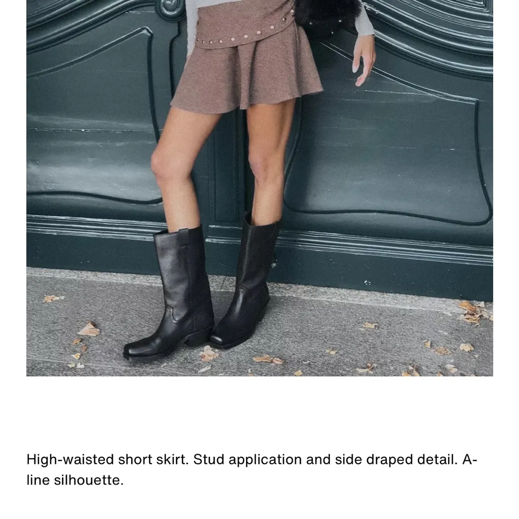 Zara NWT brown taupe studded fold over pull on mini skirt - Image 5