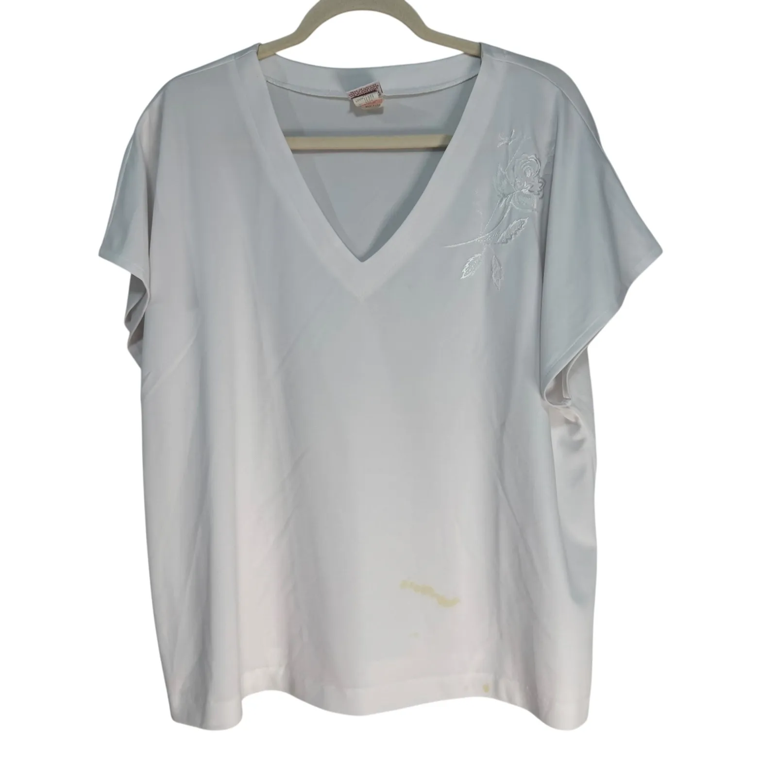 Lady Graff White V Neck Embroidered Rose Short Sleeve Top Made in USA Size 10 - Image 8