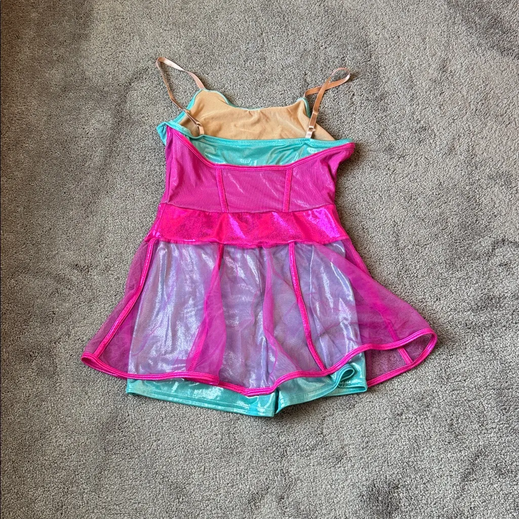Curtain Call Costumes Aqua Green/Pink Dance Romper SIZE L Pink Size L - Image 5