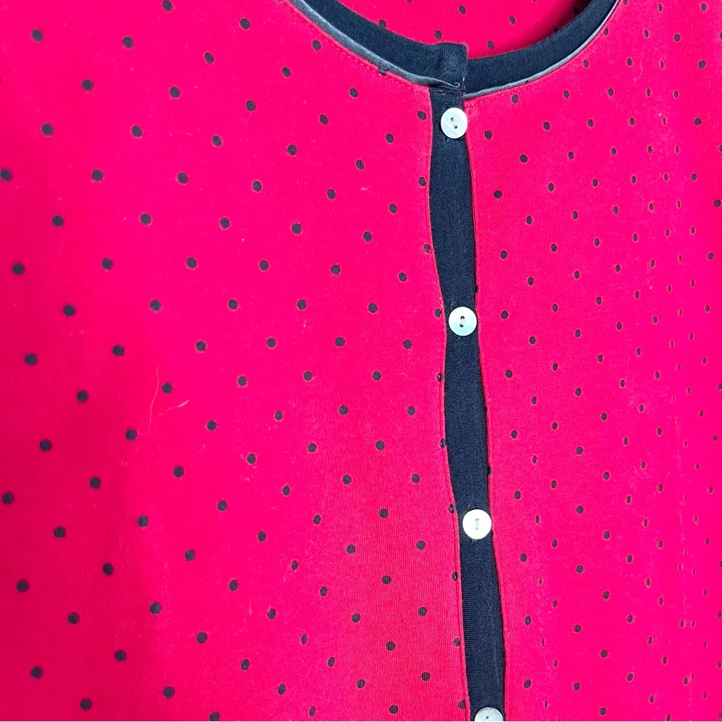 Ellen Tracy Red Polka Dot Black Trim Button Down Cardigan Sweater Top Size Small - Image 6