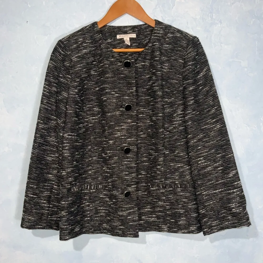 JM Collection Black & White Textured Button Front Blazer Business Classic 16P - Image 3