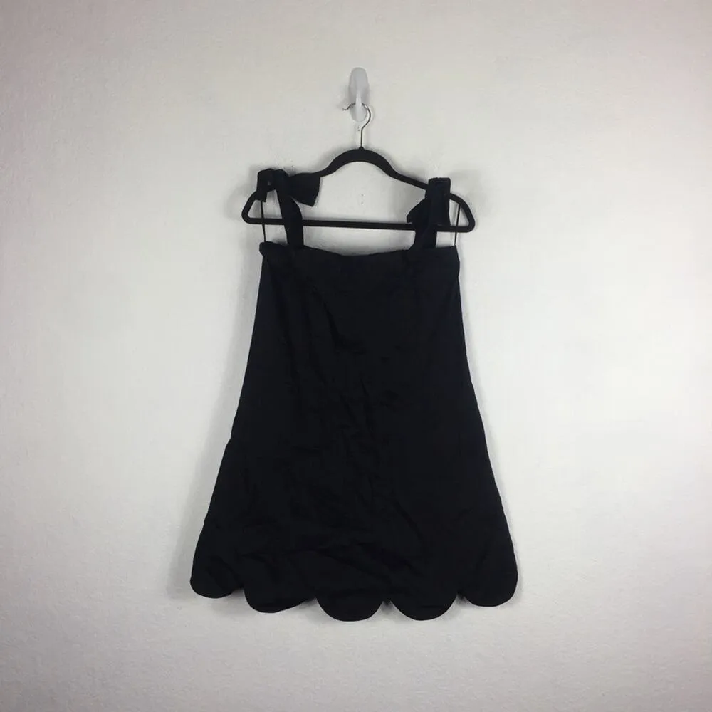 Zac Posen Isla Black Poplin Cotton Off Shoulder Scalloped Hem Mini Dress Size 8 - Image 3