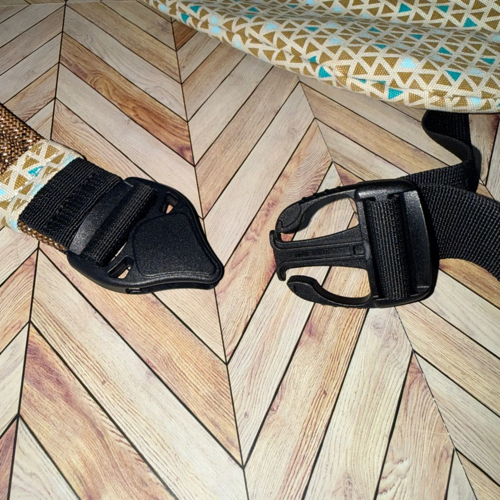 KAVU Rope Sling Backpack Geometric Print Adjustable Strap Teal Tan Brown Travel - Image 13