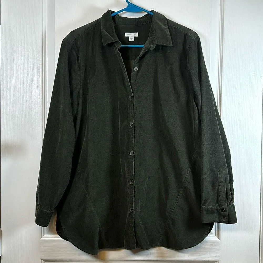 J Jill Shirt Button Down Corduroy Long Sleeve Olive Size L/P Large EUC #1347-LA - Image 2