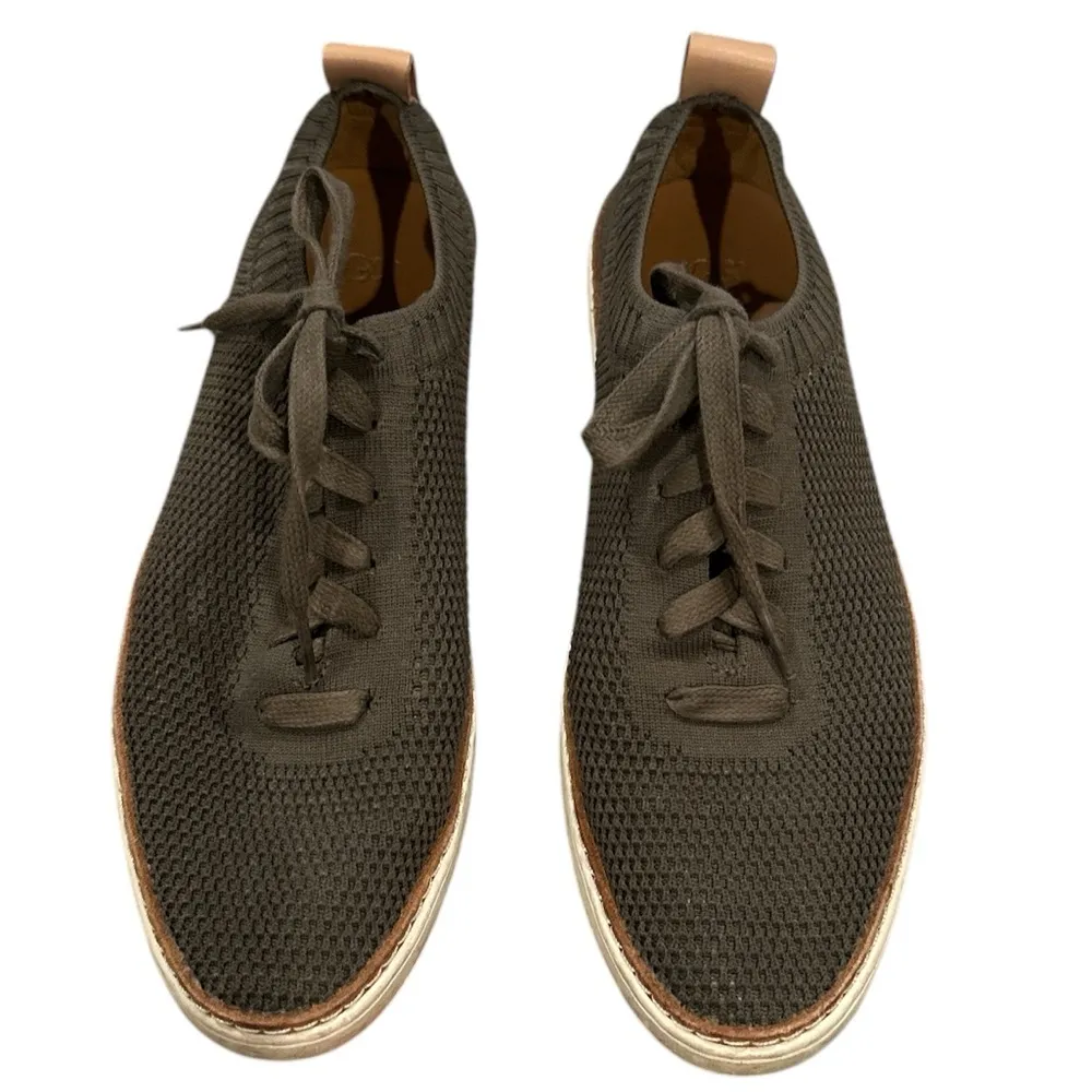 Ugg Sydney Olive Green Lace-up Textured Sweater Sneaker Leather Shoes 10 - Image 2