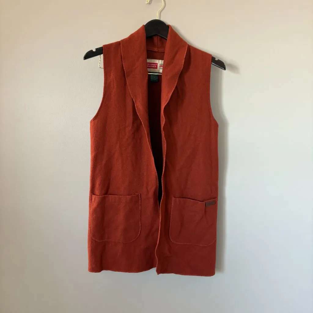 Stormy Kromer Women's Duster Sweater Vest Cardigan Wool Open Small Orange - Image 5