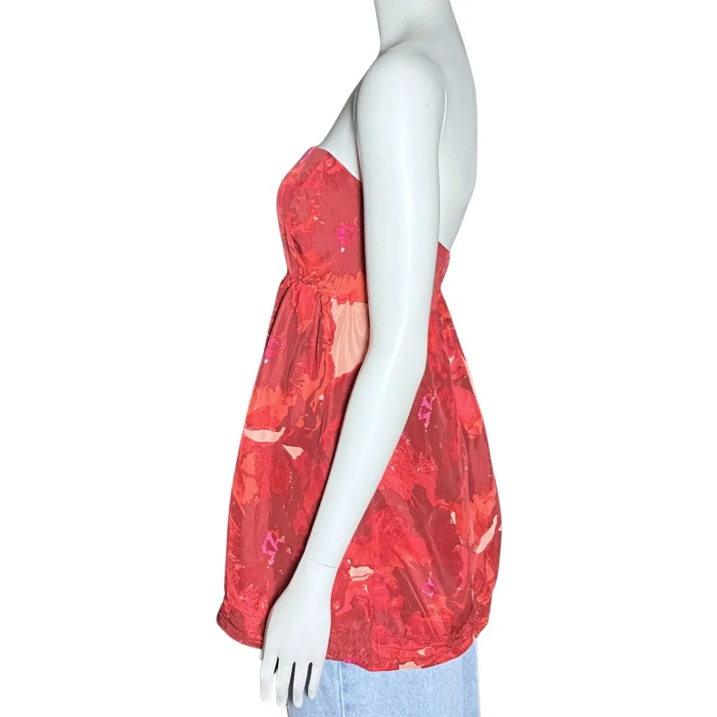 100% Silk Y2K Banana Republic Red Floral Babydoll Strapless Top S/M Sz8 Romantic - Image 3