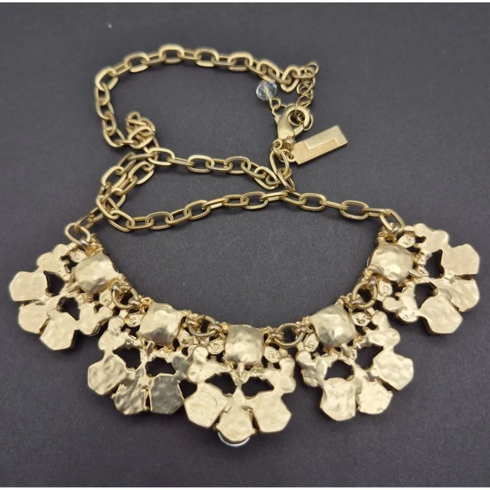 The Limited Statement Necklace Green Faux Stones Crystals & Gold Tone Chain 20" - Image 7