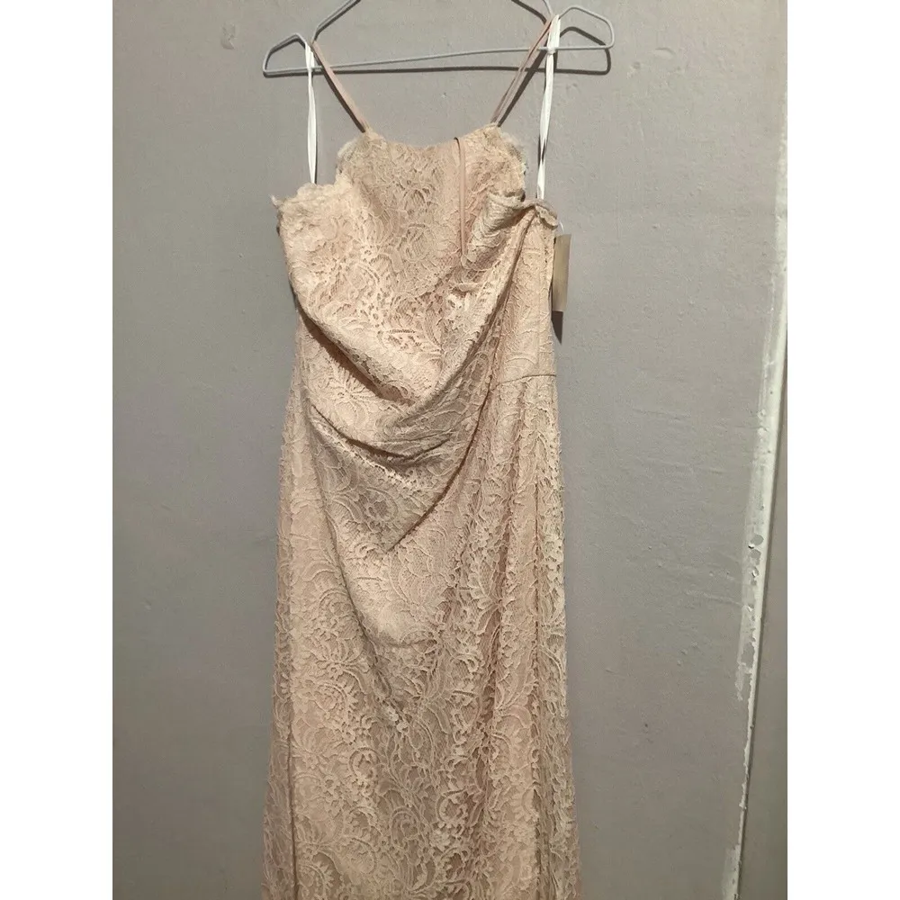 Dessy Group Halter Criss Cross Open Back Lace Trumpet Gown Blush 18 Pink - Image 6