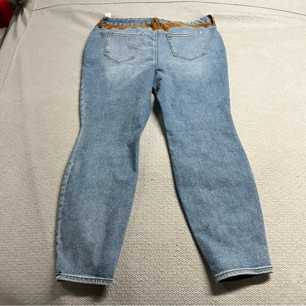 Good American High Rise Brown Suede Patch Skinny Jeans Size 18 EUC - Image 5