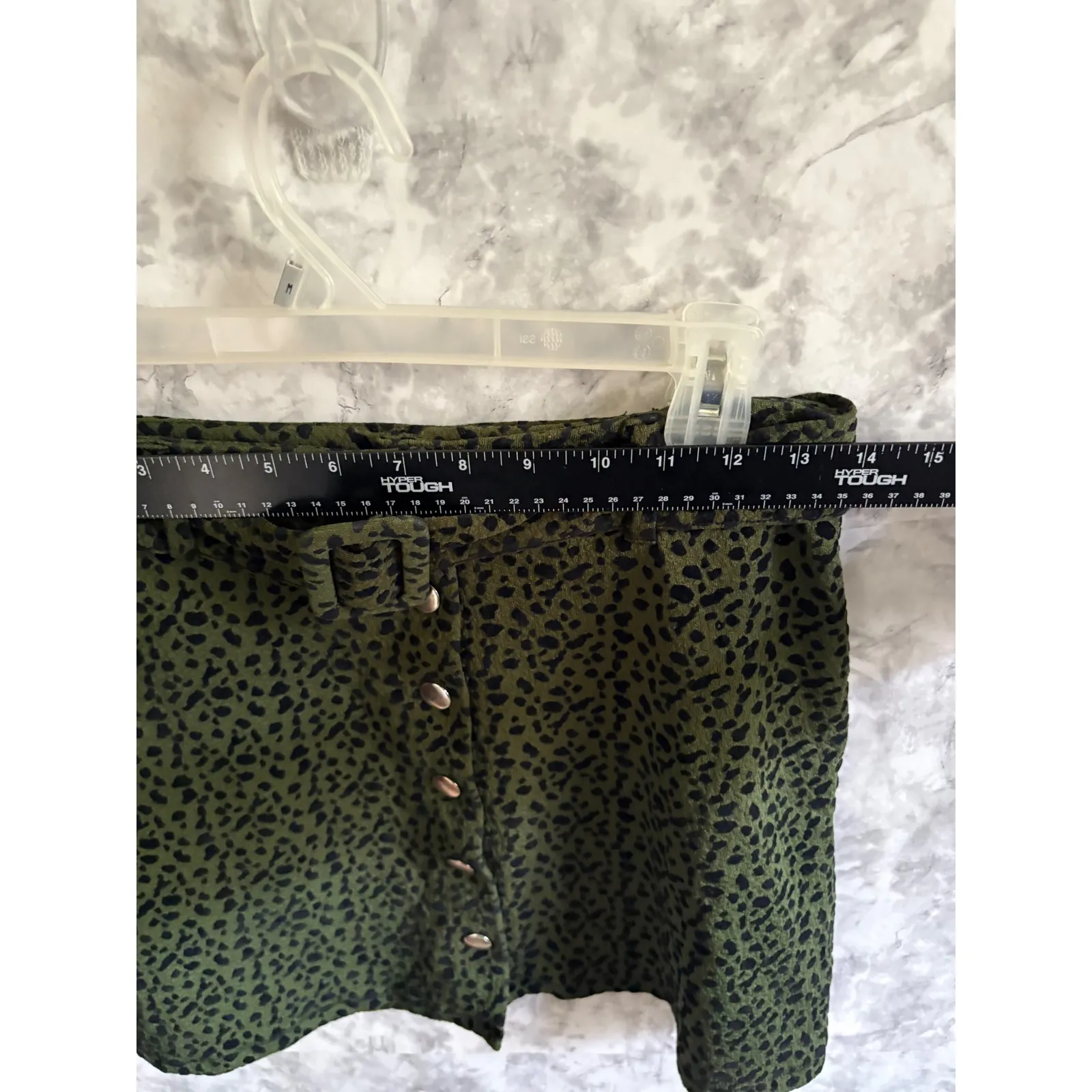 Zara Trafaluc Olive Green Black Leopard‎ Print Belted Button Front Mini Skirt M Size M - Image 4