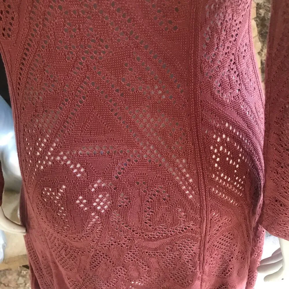 Peruvian Connection Crochet Pima Cotton Mauve Pink Long Sleeve Dress Women's M - Image 5