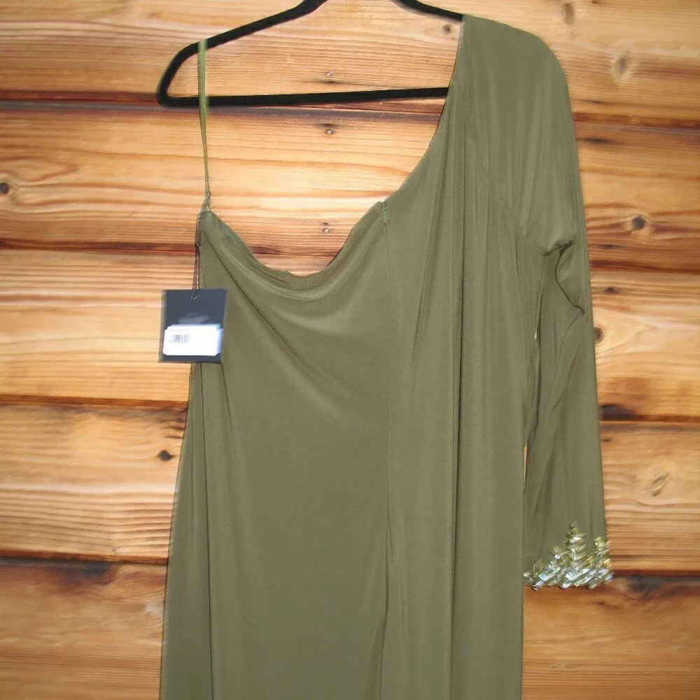 Mac Duggal 55696 Womens Olive ONE SLEEVE BEADED CUFF SIDE TWIST GOWN - Image 11