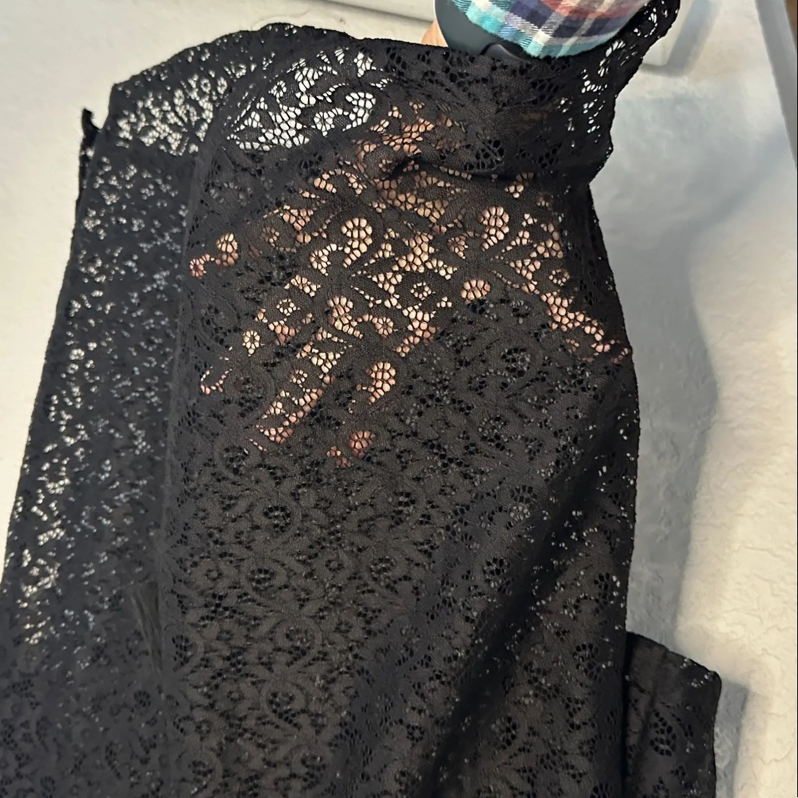 Soma Black Sheer Coverup Lace Dress V Neck Tassel Tie Vacation Tunic Large - Image 4