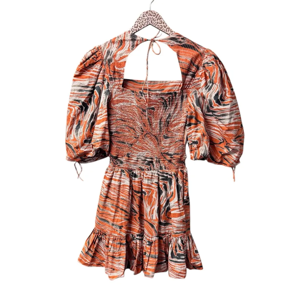 Love the Label Anthropologie Anthro Puff Short Sleeve Mini Dress Orange Small - Image 3