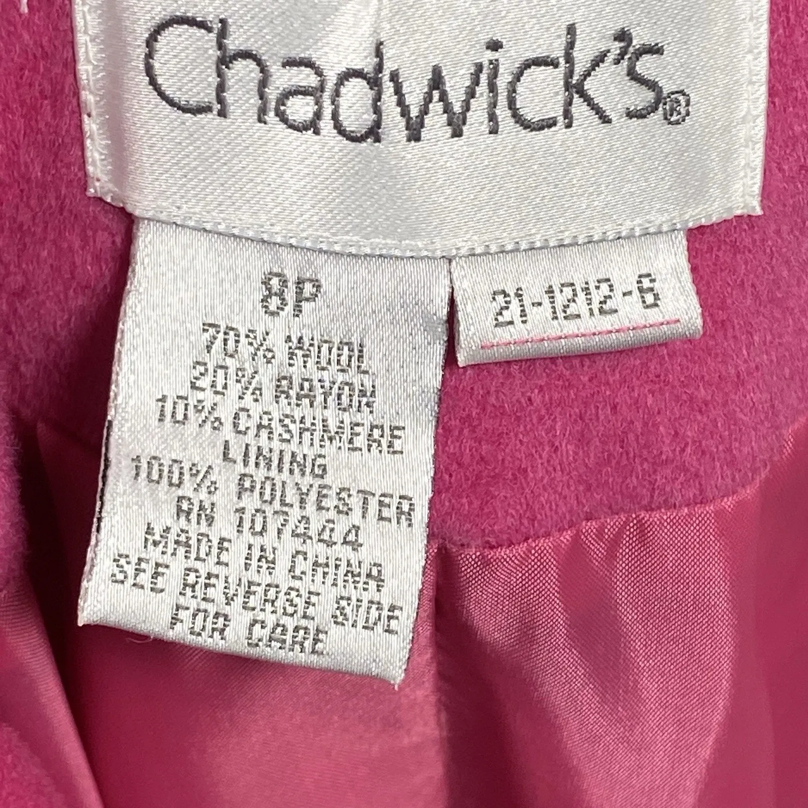 Chadwicks Blazer Women's 8P Pink Lined Wool Blend Single Button Cashmere Vintage - Image 4